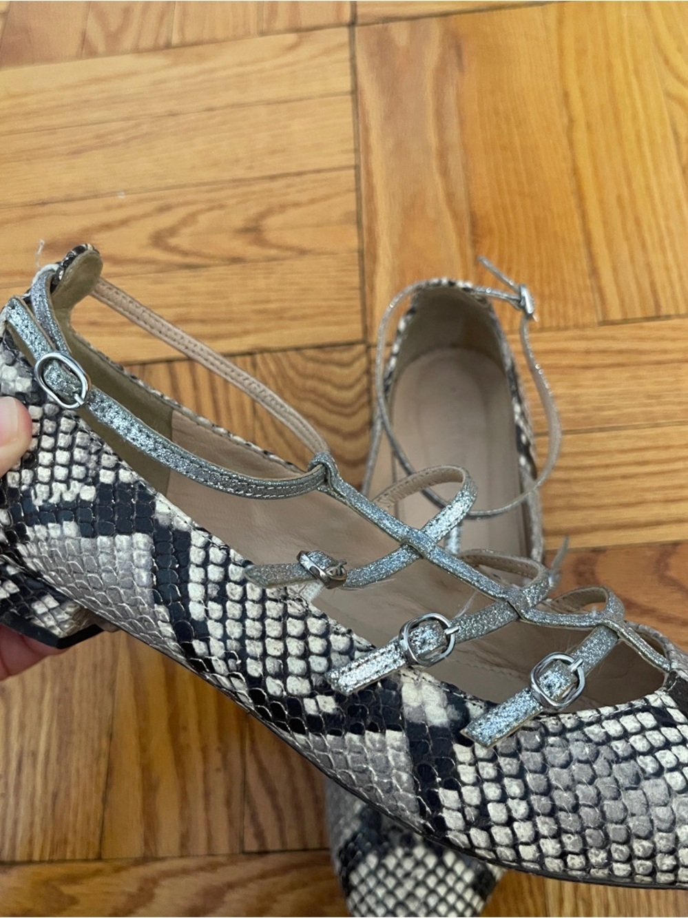 J. Crew Silver Snakeskin-Print Caged Pointed Flats - Picture 8 of 9